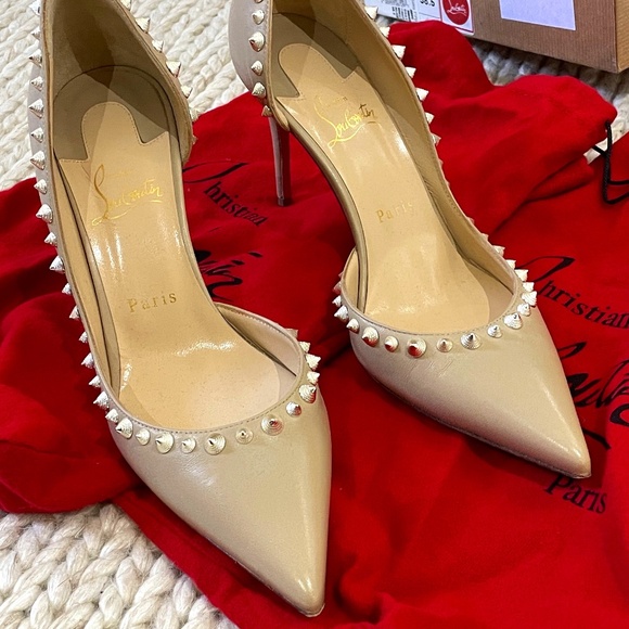 Louboutin Irishell 85 Nappa Nude 1/White Gold - Picture 1 of 4